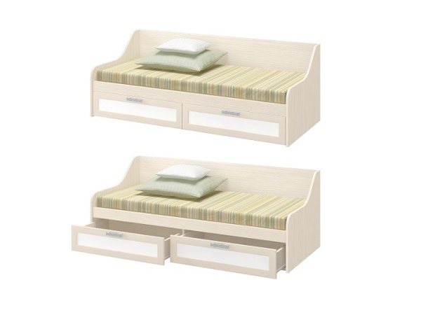 Кровать ДЮ-01 Юнга-7 ЛДСП Белый ХДФ+Рамочный Профиль/Ясень Шимо Светлый (Д-1832 x В-650 x Г-850 мм)